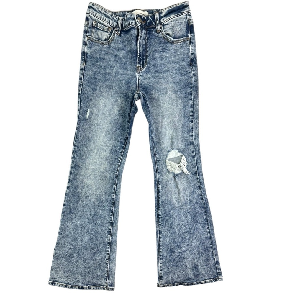 Risen Jeans Soho Chic Distressed Mid Rise Flare Jeans Acid Was Size 9/29